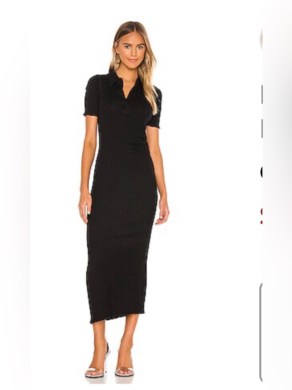 Helmut Lang Retro Rib Polo Maxi Dress in Basalt Black Size Large